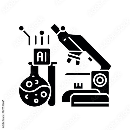 AI clinical trial analysis black flat icon for digital and print projects.