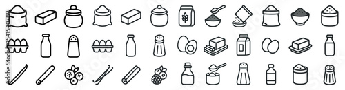 Food and cooking line icons set – outline, culinary, kitchen essentials symbols