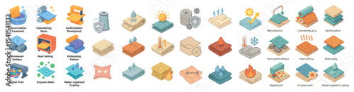 Icons set for manufacturing processes – isometric, production, industrial symbols