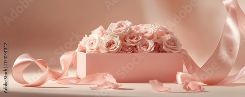 Elegant Gift Box with Delicate Roses and Satin Ribbons