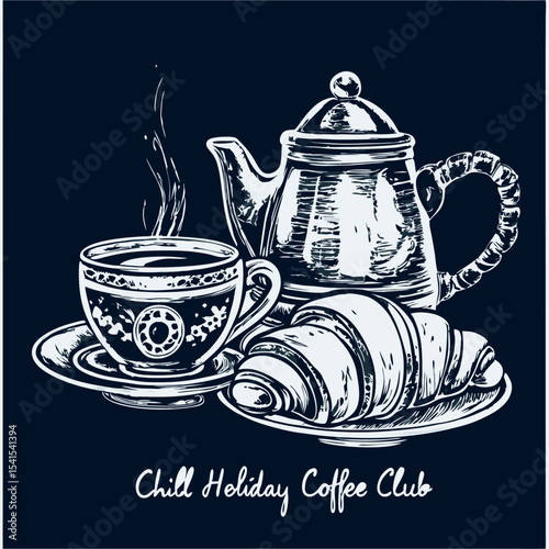 Tea Set with Teapot and Cups Illustration
