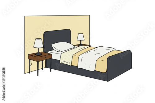 Cozy Bedroom Scene featuring a Single Bed Nightstands and Lamps Perfect for Hotel Design or Interior Decor Projects
