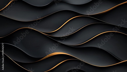 Abstract background of dark, flowing waves with gold accents