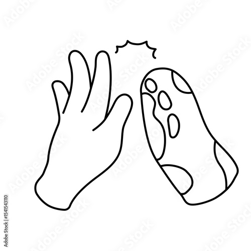 Cat paw and human hands with friendship illustration