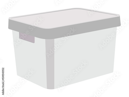 White plastic storage container with gray lid