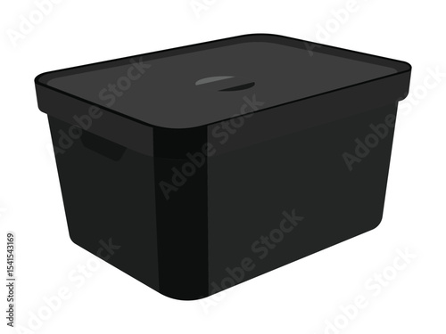 Black plastic storage box with lid
