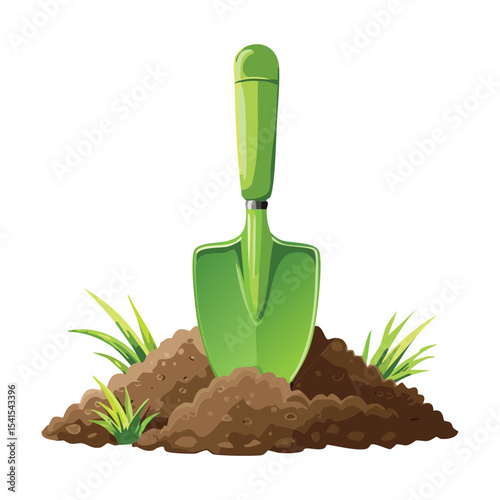 Green Shovel in Vibrant Garden Earth