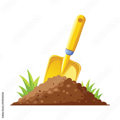 Yellow Shovel in Brown Earth Pile