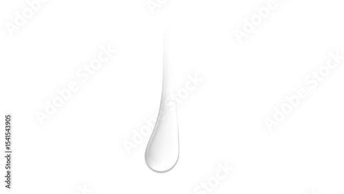 Transparent White Liquid Drop Vector: Smooth Streamline Fluid Drip with Subtle Shadow on Clean Background