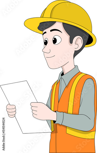 Cartoon Construction Supervisor Holding Document