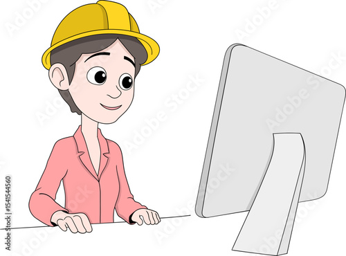 Cartoon Female Project Manager at Computer
