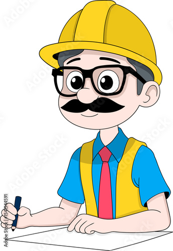 Cartoon Project Supervisor Wearing Hard Hat and Glasses