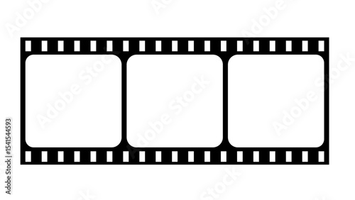 Classic Film Strip Vector - Three Blank Movie Frames with Sprocket Holes and Transparent Background for Cinema