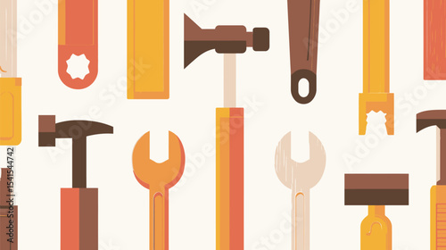Various tools arrange neatly against plain backdrop presenting maintenance concept