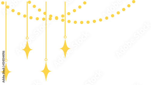 Hanging Gold Stars & Dot Garland Vector - Sparkling Celebration Decor with Transparent Background for Festive Designs