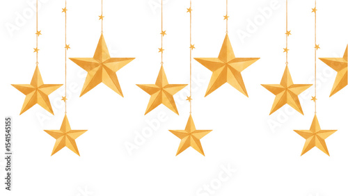 Golden Hanging Stars Border: Festive Shiny Decorations for Celebrations & Holiday Events