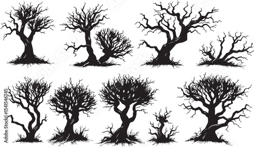 Set Trees. Hand drawn vector illustration	