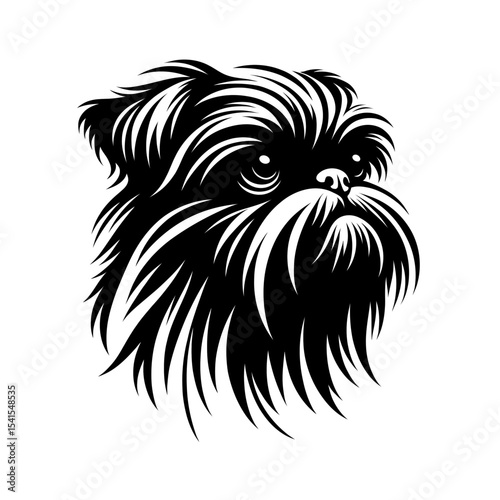 Vector illustration of brussels griffon dog, designed in black strokes and lines. Family pet, love and care for animals, adoption fair. Types of breeds