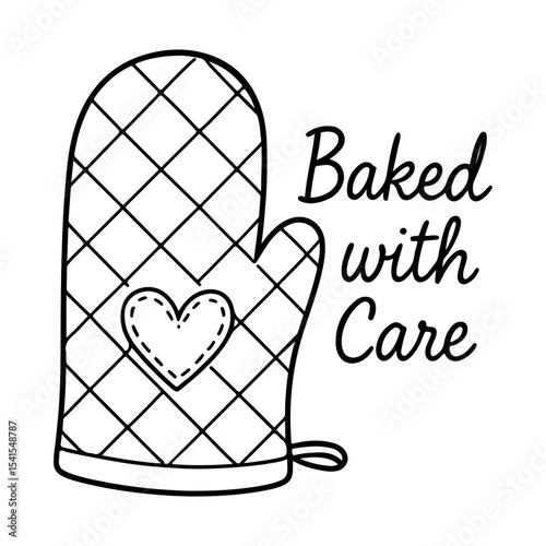 Culinary Love and Kitchen Safety Hand-Drawn Baking Glove with Heart Doodle Vector SVG Art, Perfect for Delicious Treats and Careful Preparation