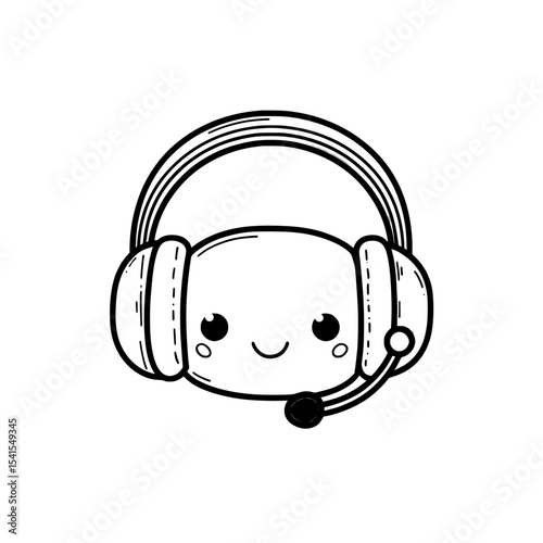 A modern icon illustration depicting headphones with an integrated microphone