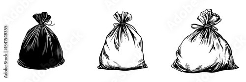 Modern illustration featuring the silhouette of a tied garbage bag