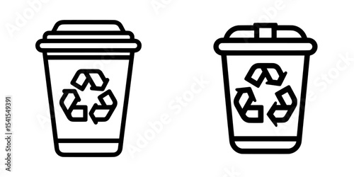 A black outline icon of a recycling bin featuring circular arrows represents the principles of reuse, reduction, and sustainability in managing waste, and has an editable stroke