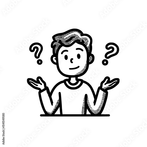 A modern black and white outline icon represents a person asking a question