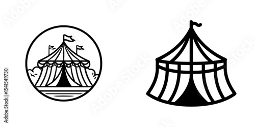 Circus tent represented by a simple black and white icon for use in performances, festivals, and celebrations