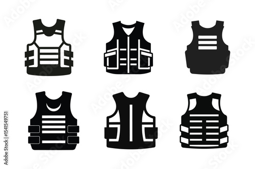 Military vest silhouette vector bundle  illustration, Black Military vest silhouette bundle. 