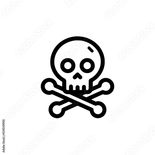 Modern illustration of a skull and crossbones icon depicted in silhouette on a black and white background