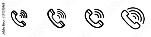A simple black icon of a telephone handset accompanied by sound waves symbolizes communication, calling, customer service, and connectivity
