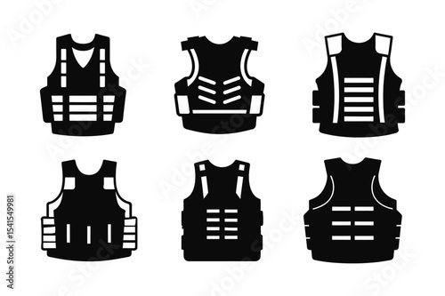 Military vest silhouette vector bundle  illustration, Black Military vest silhouette bundle. 
