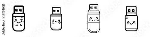 Modern icon outline style for usb drive representing data storage and file transfer technology in computer accessory design