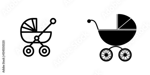 Black and White Illustration of a Stroller Symbol for Newborn Baby and Toddler Pushchair or Pram in EPS Modern Clipart Artwork Graphic’ becomes ‘EPS Modern Graphic Clipart of Push Chair or Pram Sign
