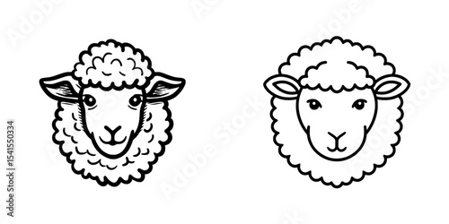 Modern illustration features sheep head in continuous line drawing style, lamb head line art icon design, and minimalist black linear sheep icon