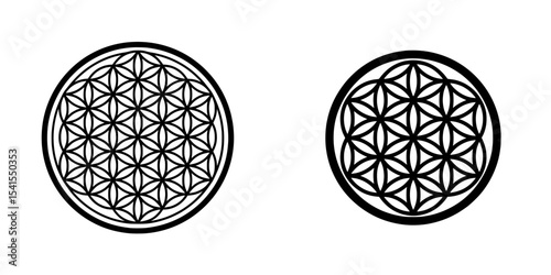 A modern flat icon of the flower of life in white and black is available for web, mobile app, and UI implementation from the flower of life icon collection