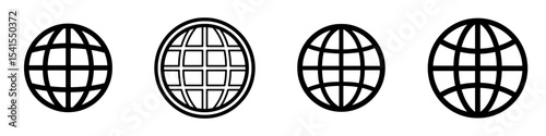 Globe Line Icon represents the Earth as a global round circular sphere with a wire frame shape and 3D grid in black and white