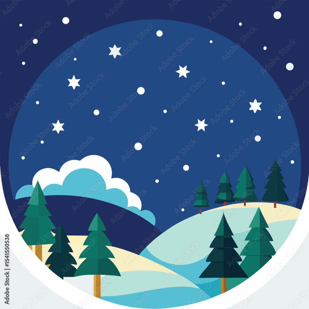 Naklejka premium christmas night landscape with snow