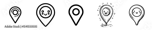 Modern illustration of a map pointer accompanied by an information icon, along with a location pin icon
