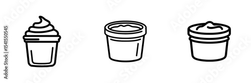The yoghurt icon is depicted in a modern flat style with editable stroke outline, isolated on white, and is 64 x 64 pixels in size, ensuring pixel perfection