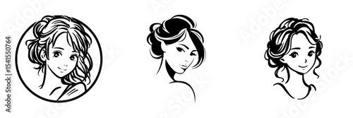 A modern illustration representing a woman's face as a beauty hairstyle logo icon symbol