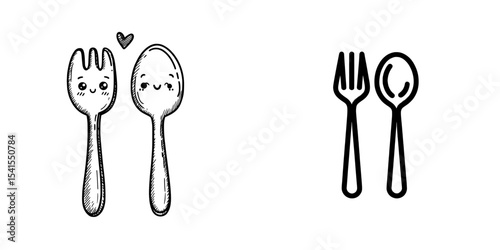 The icon for the fork and spoon restaurant is set against a white background in a modern illustration style