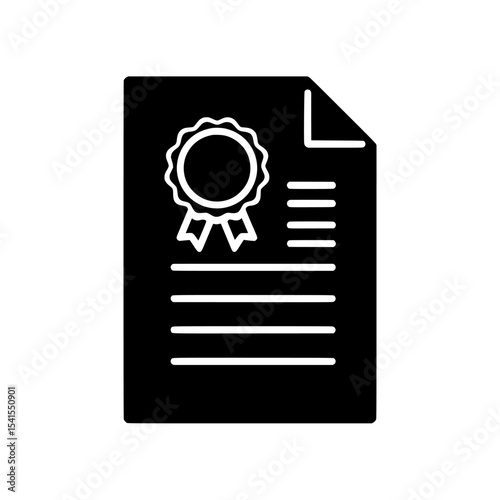 Black single warranty document icon in a simple modern flat design, incorporating award text, designed for app logo, web website, and ui ux interface elements on a white background
