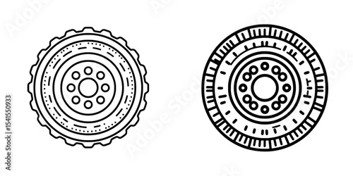Car brake disk part gear system icon is illustrated in modern image with black color and flat style