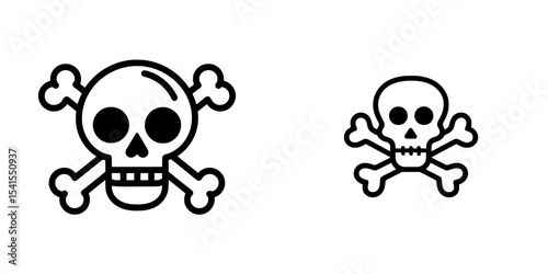 A modern illustration of a human skeleton, characterized by a skull and crossbones on a white background, is commonly utilized in Halloween-themed designs and to convey health warnings, including