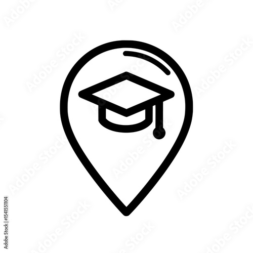 The icon for a university location is a modern illustration of a map pin with a graduation hat