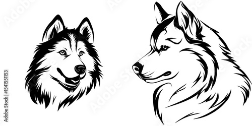 The logo icon of a modern wolf is depicted in the form of a Siberian Husky tattoo sticker