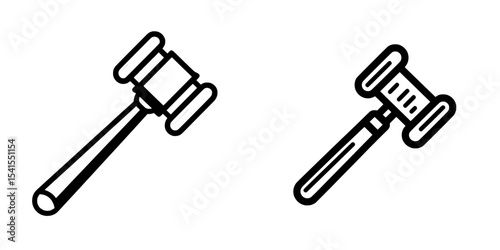 Modern designs for judge and law icons include the gavel, hammer, and court symbols, with various styles such as flat and silhouette available