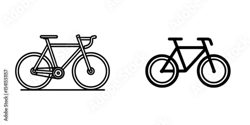 A white background features a Bike Bicycle icon, suitable for fitness-themed line art in apps, websites, and online platforms, including signs for bicycle paths, representing a cycling concept
