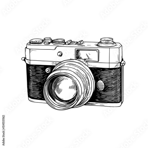 On a transparent background, there is an icon of a modern photo camera
